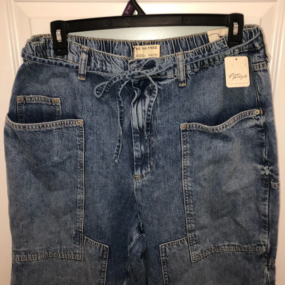 We The Free by Free People CRVY Outlaw Wide Leg Denim Blue Jeans sz XXL